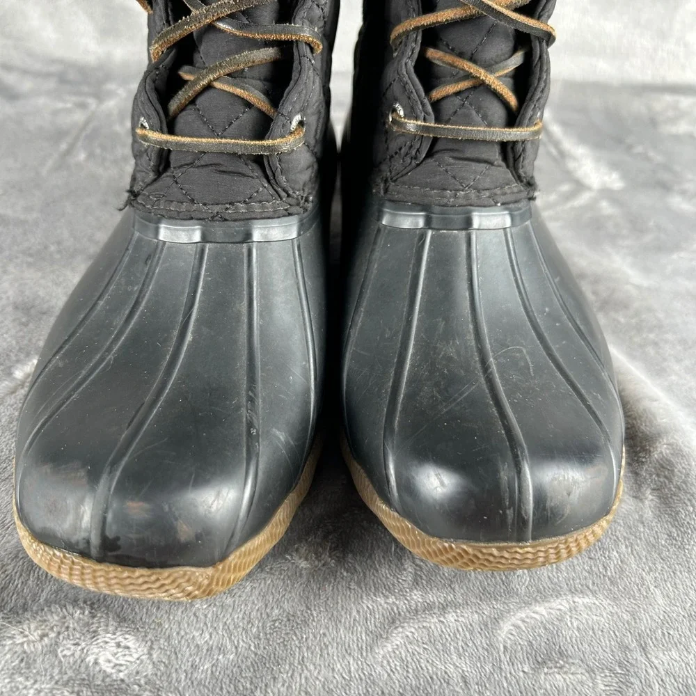 Sperry Saltwater Quilted Duck Boots Black Rubber Floral Lining STS94063 Size 8